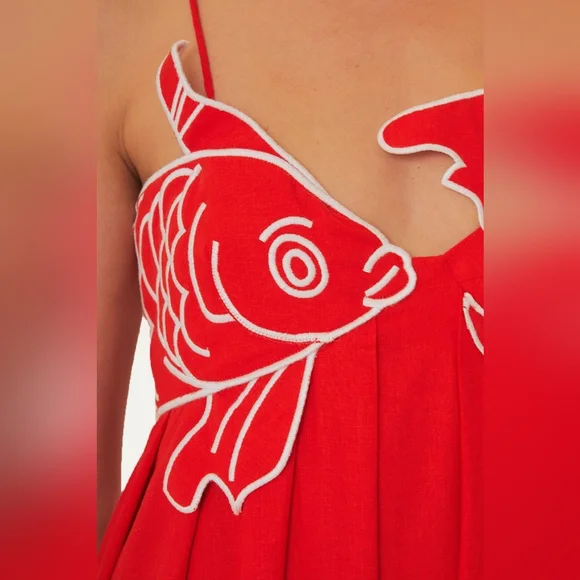 FARM Rio Vibrant Red Maxi Dress with Fish Motif - Picture 5 of 6